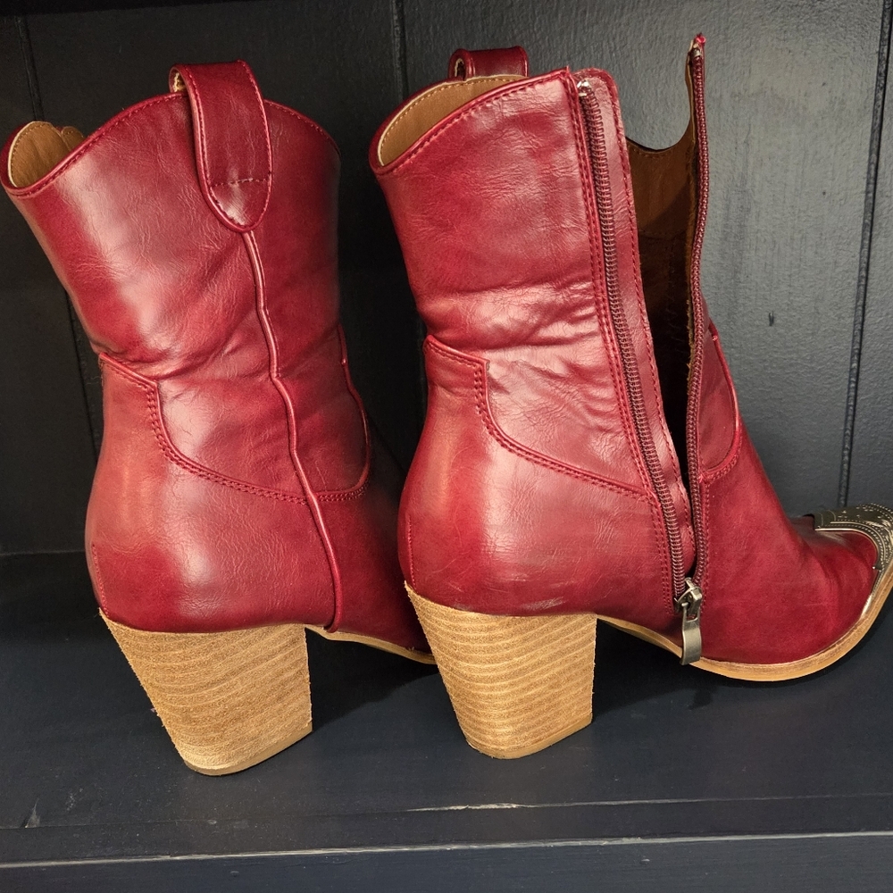 Goldie Lew Wild West Boots, Maroon Size 7.5, Similar To Free People Boots - Picture 2 of 5